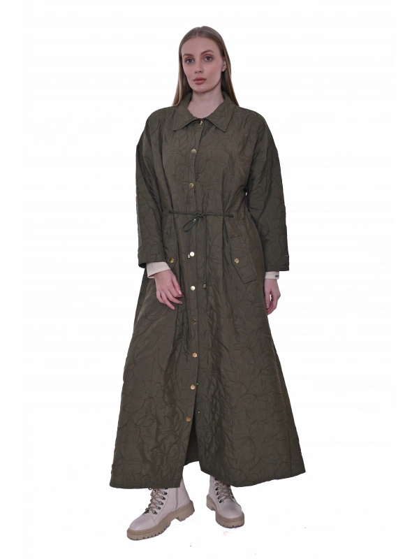 İNVEE Geniş Kalıp Belden Bağlamalı Kapitone Kap - Haki