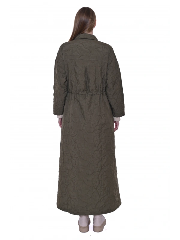 İNVEE Geniş Kalıp Belden Bağlamalı Kapitone Kap - Haki