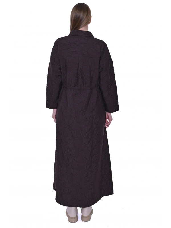 İNVEE Geniş Kalıp Belden Bağlamalı Kapitone Kap - Kahve