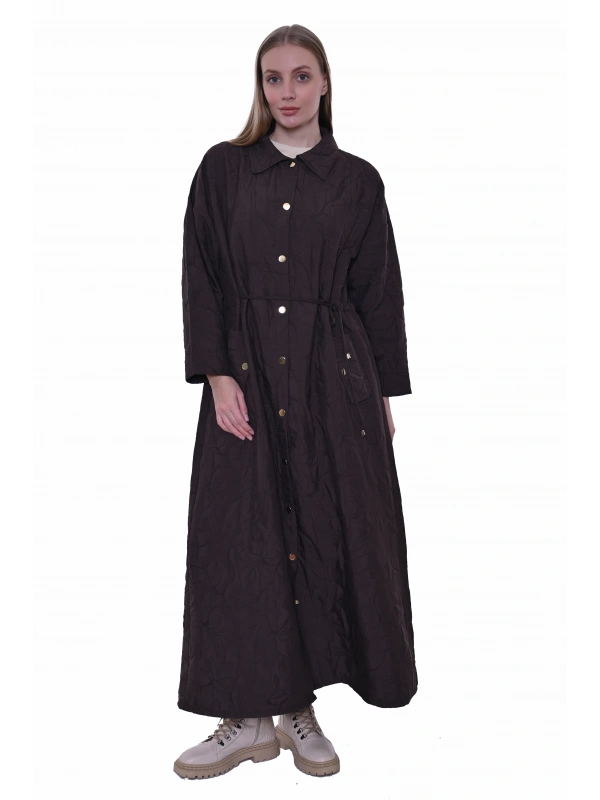 İNVEE Geniş Kalıp Belden Bağlamalı Kapitone Kap - Kahve