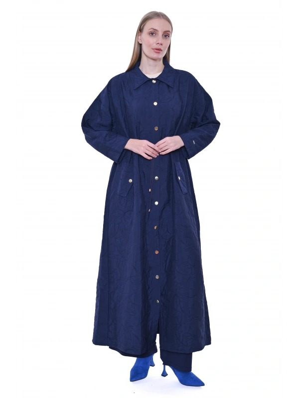 İNVEE Geniş Kalıp Belden Bağlamalı Kapitone Kap - Lacivert