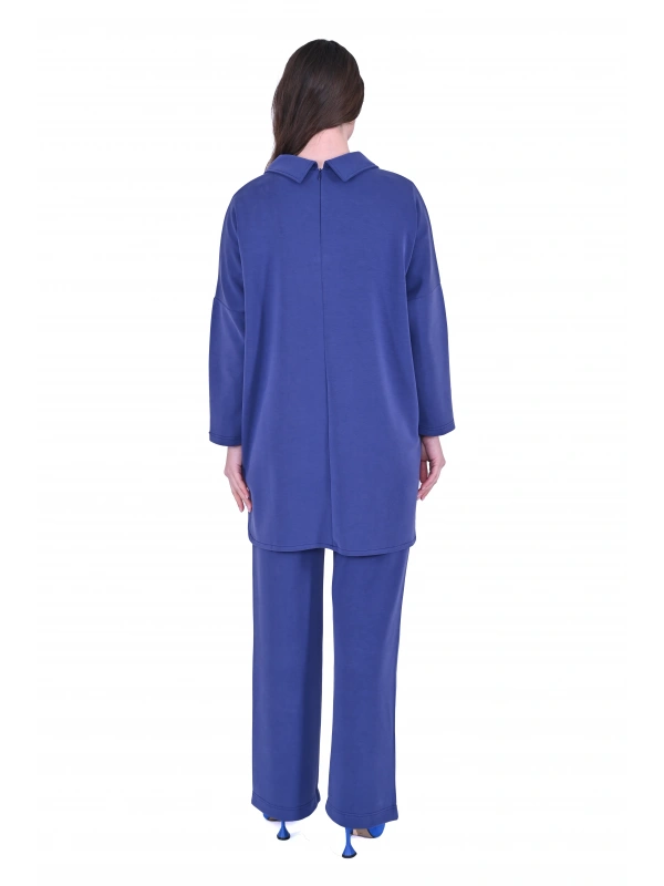 İNVEE 7046 Yakası Taş Detaylı Modal Takım - İndigo