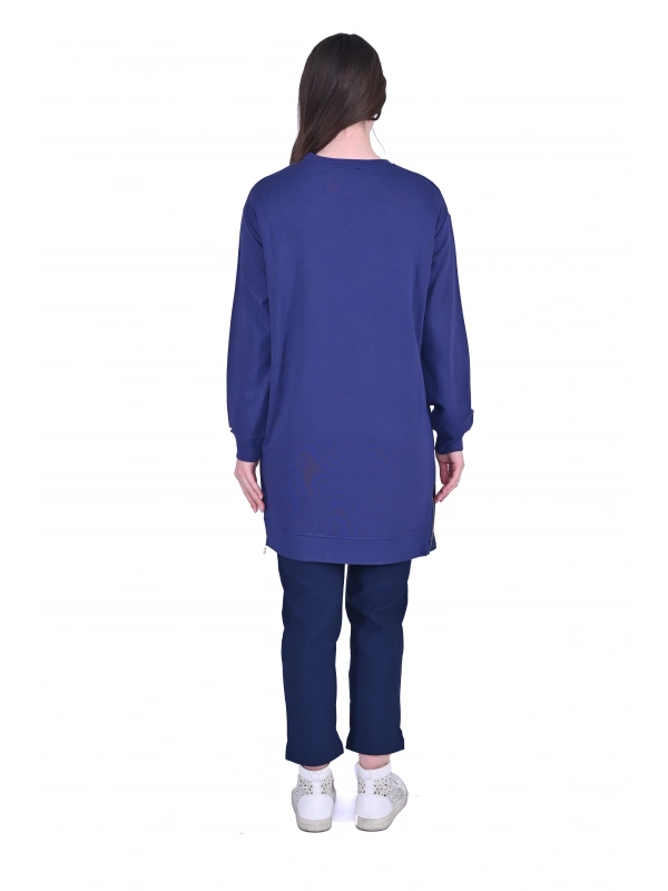 İNVEE 7047 Fermuar Detaylı İki İplik Tunik - İndigo