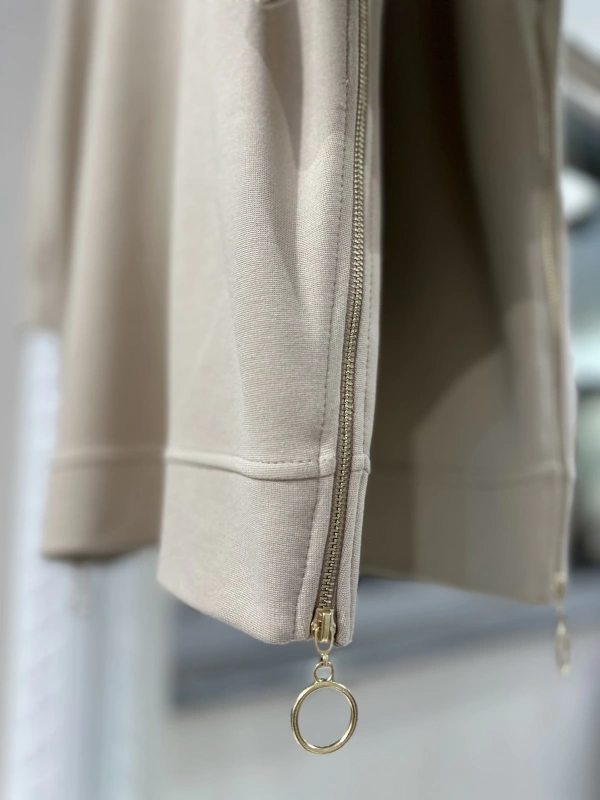 İNVEE 7047 Fermuar Detaylı İki İplik Tunik - Bej