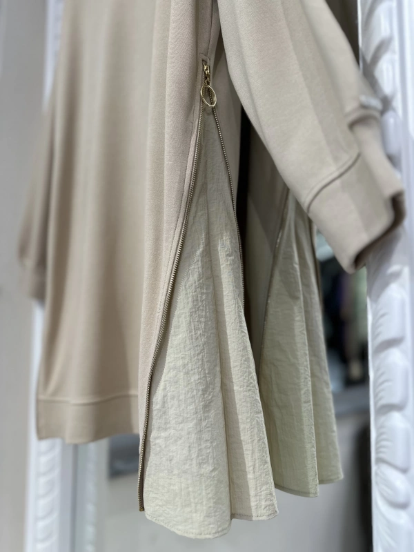 İNVEE 7047 Fermuar Detaylı İki İplik Tunik - Bej