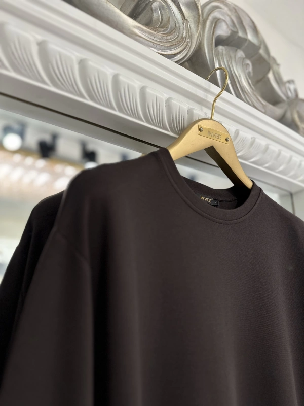 İNVEE 7047 Fermuar Detaylı İki İplik Tunik - Kahve