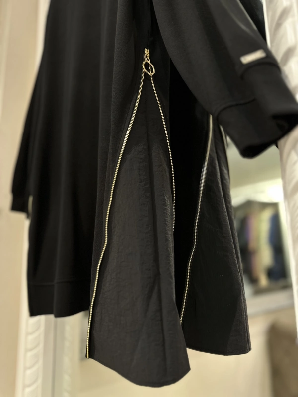 İNVEE 7047 Fermuar Detaylı İki İplik Tunik - Siyah