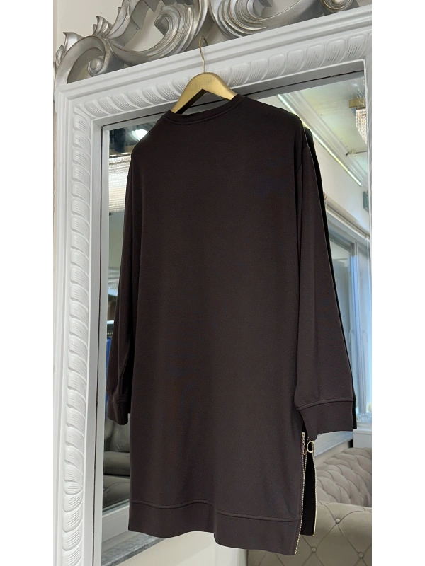 İNVEE 7047 Fermuar Detaylı İki İplik Tunik - Kahve