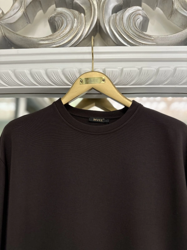 İNVEE 7047 Fermuar Detaylı İki İplik Tunik - Kahve