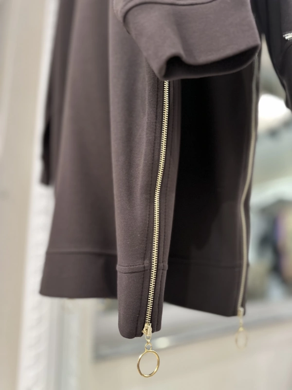 İNVEE 7047 Fermuar Detaylı İki İplik Tunik - Kahve