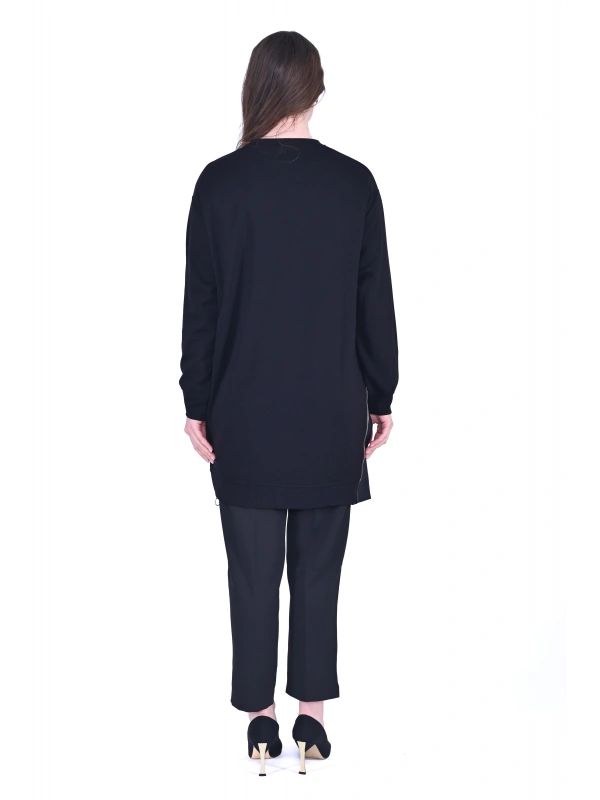 İNVEE 7047 Fermuar Detaylı İki İplik Tunik - Siyah