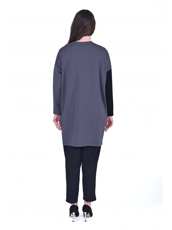 İNVEE 7048 Renk Bloklu Triko Tunik - Antrasit