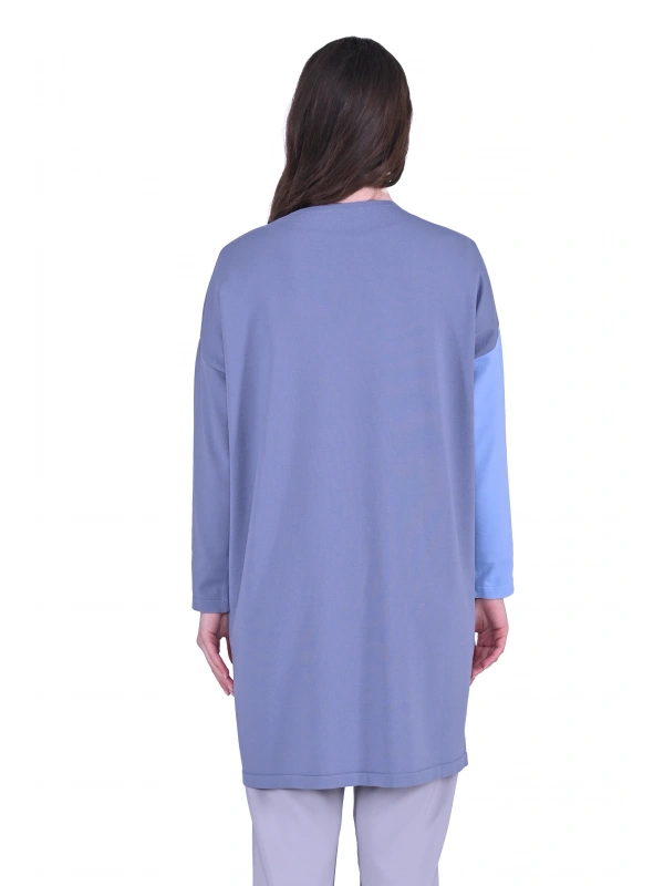 İNVEE 7048 Renk Bloklu Triko Tunik - Mavi