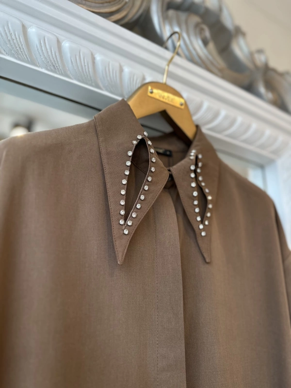 İNVEE 7057 Modal Kumaş Uzun Gömlek/Kap - Kahverengi