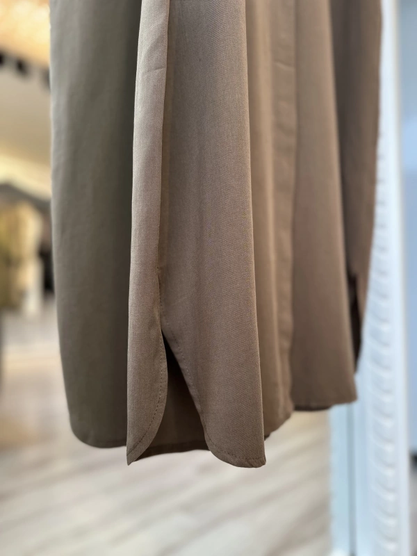 İNVEE 7057 Modal Kumaş Uzun Gömlek/Kap - Kahverengi