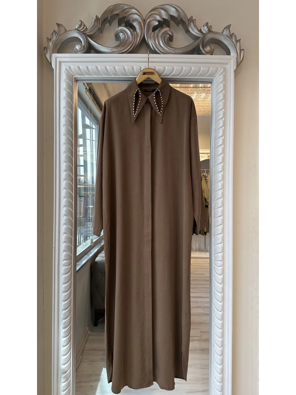 İNVEE 7057 Modal Kumaş Uzun Gömlek/Kap - Kahverengi