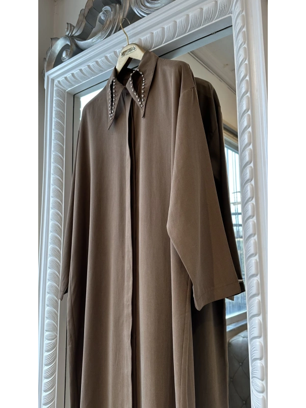 İNVEE 7057 Modal Kumaş Uzun Gömlek/Kap - Kahverengi