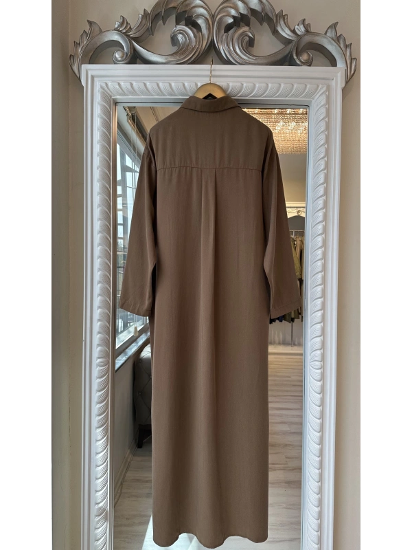 İNVEE 7057 Modal Kumaş Uzun Gömlek/Kap - Kahverengi