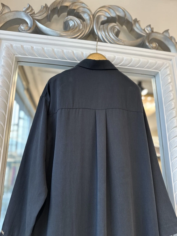 İNVEE 7057 Modal Kumaş Uzun Gömlek/Kap - Siyah