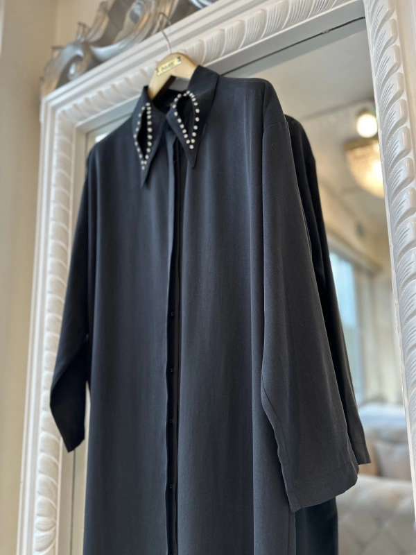 İNVEE 7057 Modal Kumaş Uzun Gömlek/Kap - Siyah