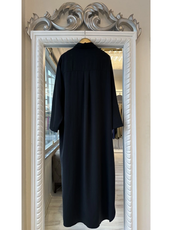 İNVEE 7057 Modal Kumaş Uzun Gömlek/Kap - Siyah