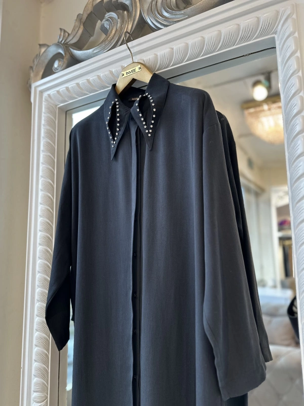 İNVEE 7057 Modal Kumaş Uzun Gömlek/Kap - Siyah