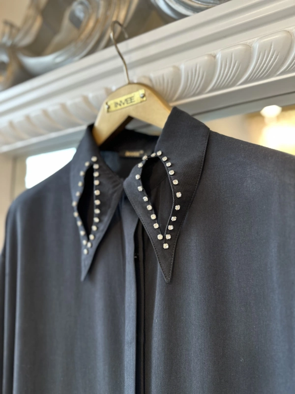 İNVEE 7057 Modal Kumaş Uzun Gömlek/Kap - Siyah