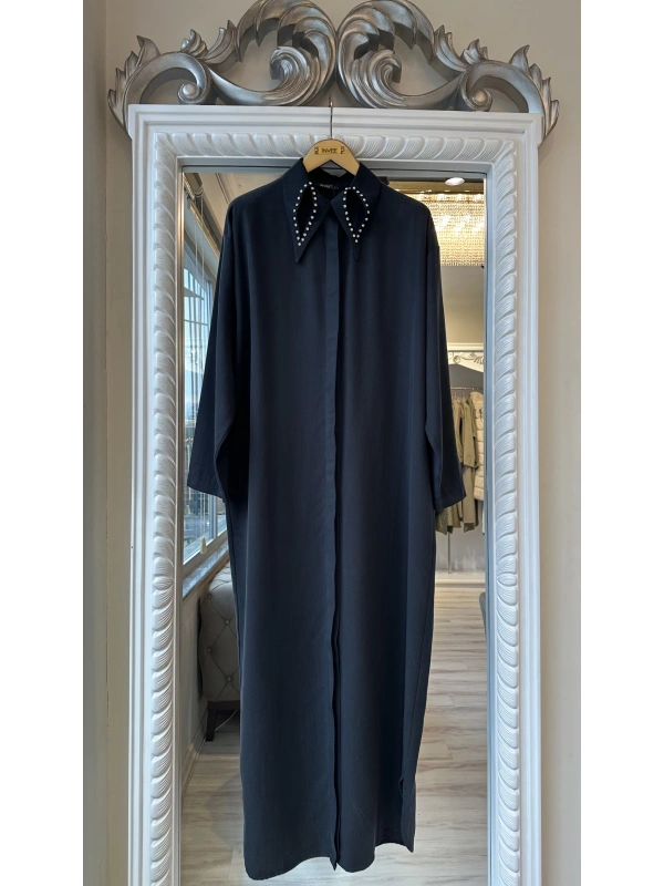 İNVEE 7057 Modal Kumaş Uzun Gömlek/Kap - Siyah