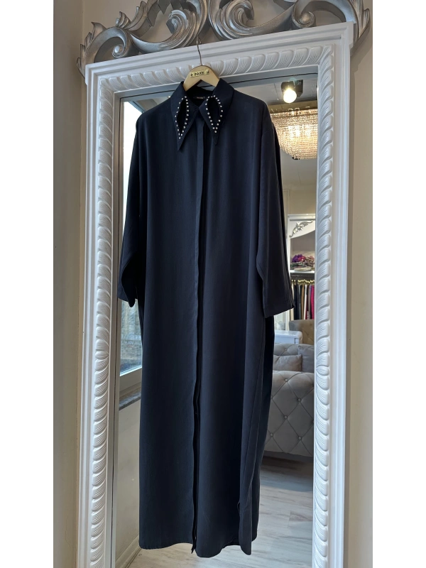 İNVEE 7057 Modal Kumaş Uzun Gömlek/Kap - Siyah