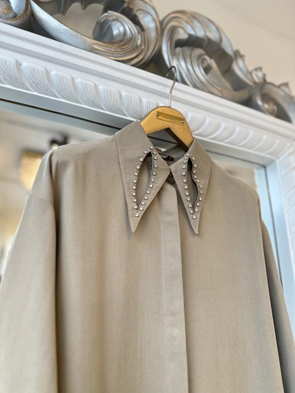 İNVEE 7057 Modal Kumaş Uzun Gömlek/Kap - Bej