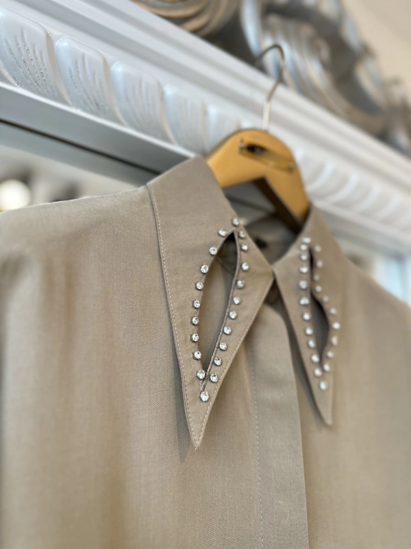 İNVEE 7057 Modal Kumaş Uzun Gömlek/Kap - Bej