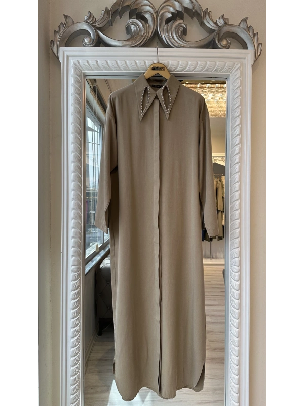 İNVEE 7057 Modal Kumaş Uzun Gömlek/Kap - Bej