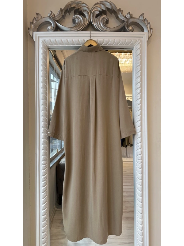 İNVEE 7057 Modal Kumaş Uzun Gömlek/Kap - Bej