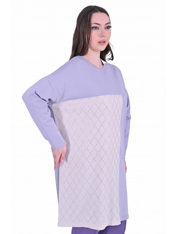 İNVEE 7062 Taş Baskılı Triko Tunik - Lila