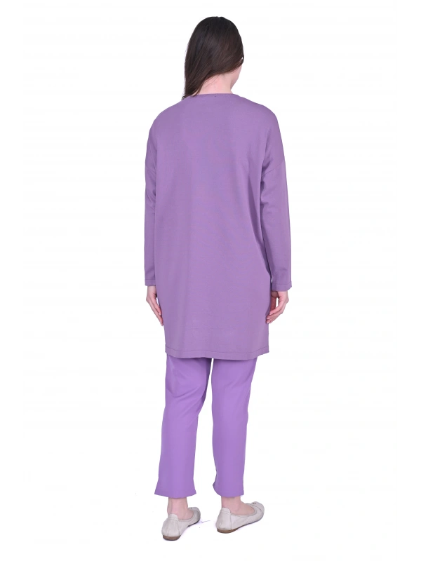 İNVEE 7062 Taş Baskılı Triko Tunik - Mor