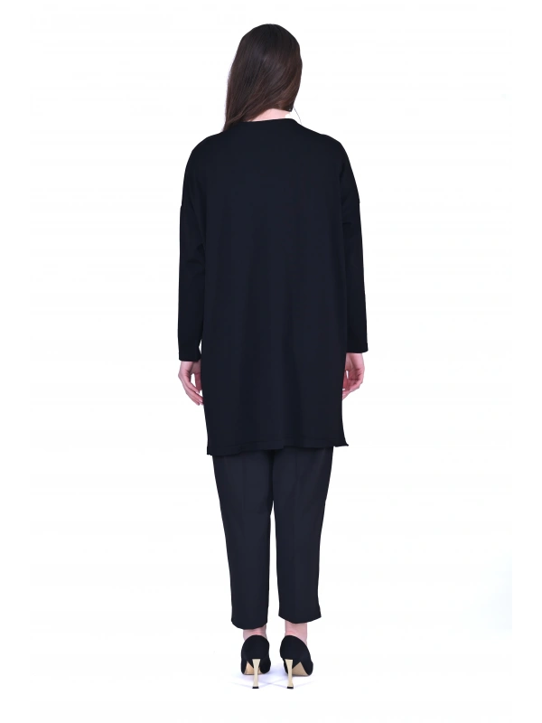 İNVEE 7062 Taş Baskılı Triko Tunik - Siyah