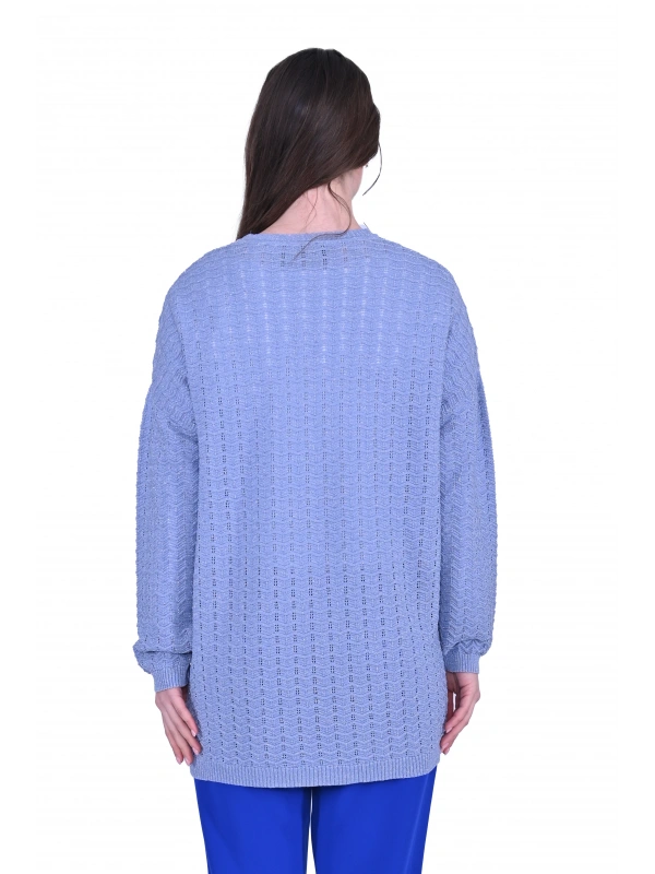 İNVEE 7063 Simli Mavi Triko Tunik