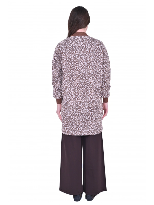 İNVEE 7067 Leopar Desenli Kahverengi Tunik