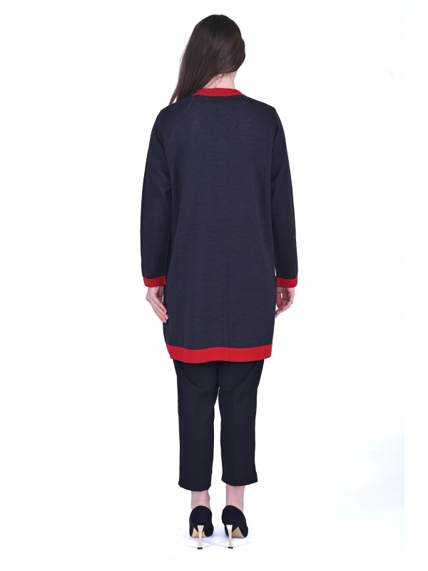 İNVEE 7068 Yün Karışımlı Antrasit-Kırmızı Hırka