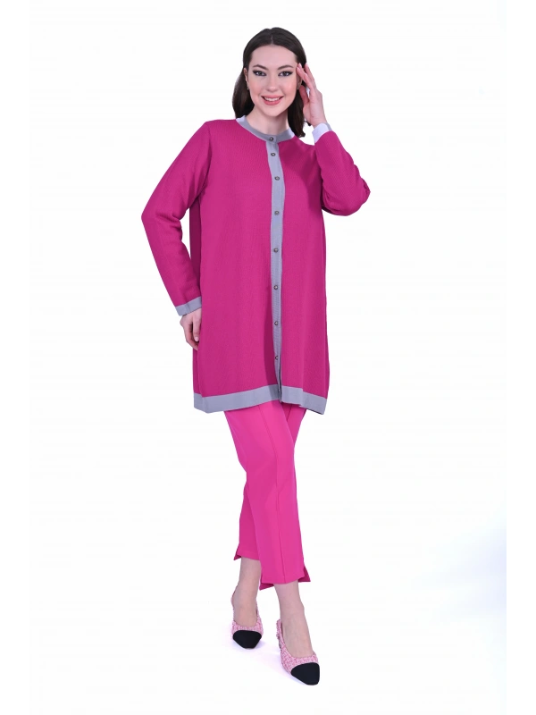 İNVEE 7068 Yün Karışımlı Fuşya Hırka