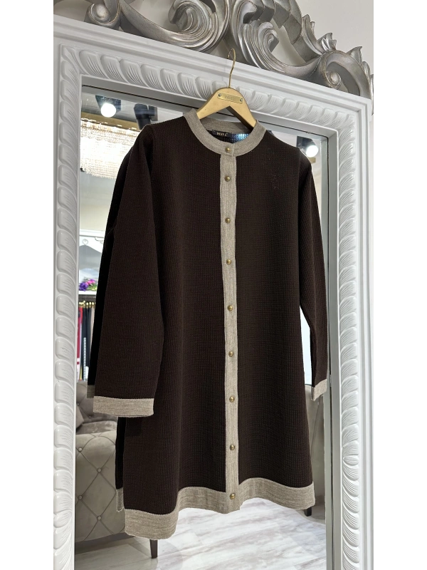 İNVEE 7068 Yün Karışımlı Kahverengi Hırka