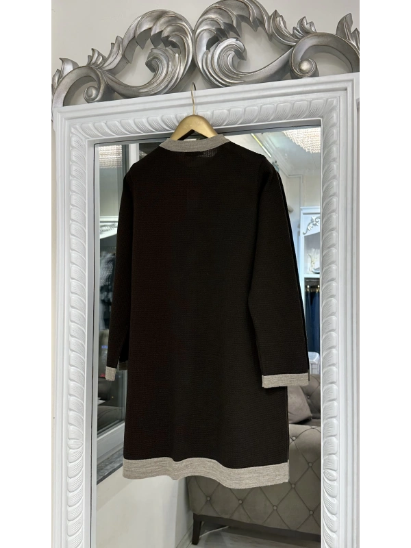 İNVEE 7068 Yün Karışımlı Kahverengi Hırka