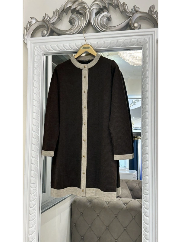 İNVEE 7068 Yün Karışımlı Kahverengi Hırka