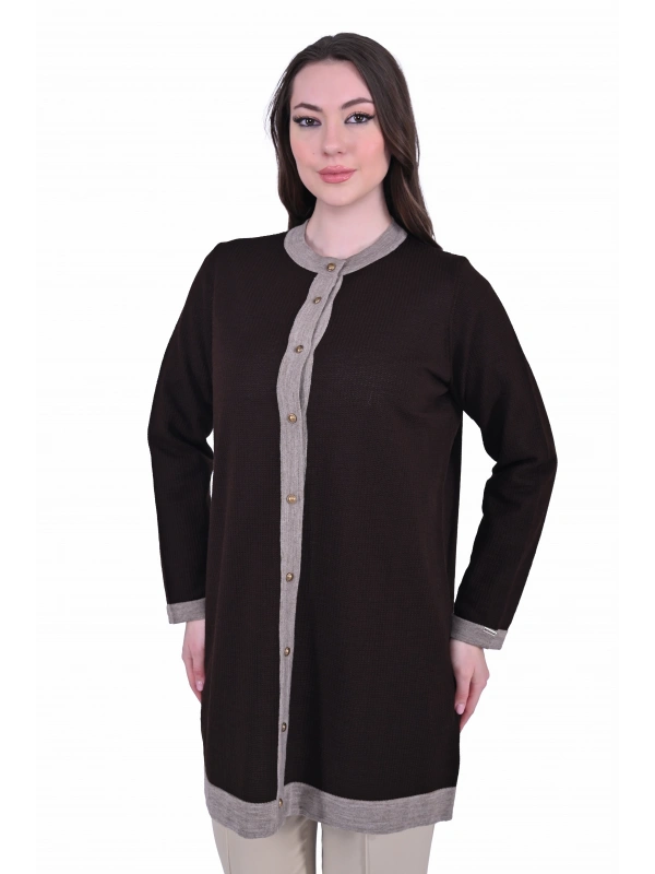 İNVEE 7068 Yün Karışımlı Kahverengi Hırka