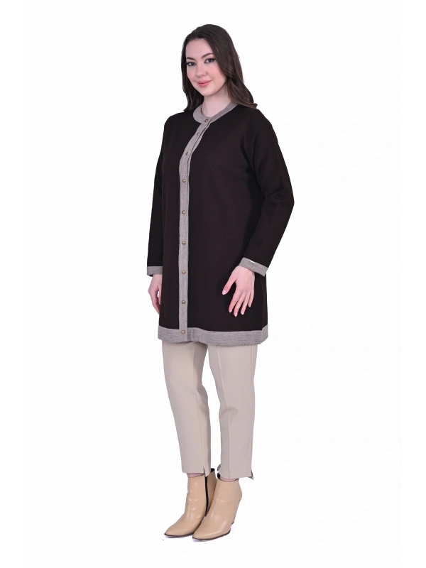 İNVEE 7068 Yün Karışımlı Kahverengi Hırka