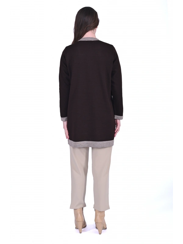 İNVEE 7068 Yün Karışımlı Kahverengi Hırka