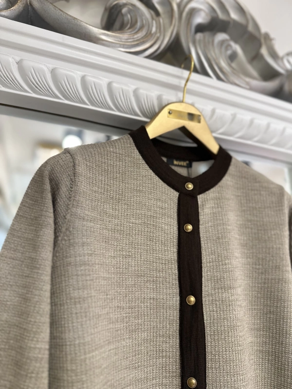 İNVEE 7068 Yün Karışımlı Vizon-Kahve Hırka