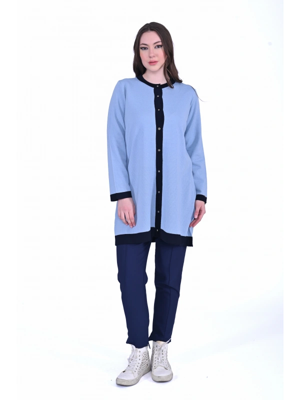 İNVEE 7068 Yün Karışımlı Mavi-Lacivert Hırka