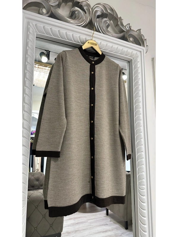 İNVEE 7068 Yün Karışımlı Vizon-Kahve Hırka