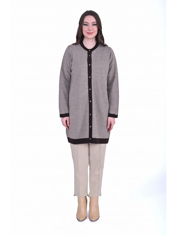 İNVEE 7068 Yün Karışımlı Vizon-Kahve Hırka